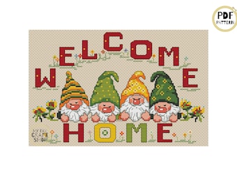 Welcome Home Gnomes Cross Stitch Pattern (PDF Download)
