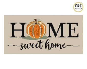Home Sweet Home Cross Stitch Pattern, Fall Embroidery (PDF)