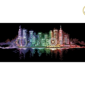 Night City Lights Cross Stitch PDF. Instant Download. Counted Cross Stitch Chart. Modern Cross Stitch. Landscape Embroidery.