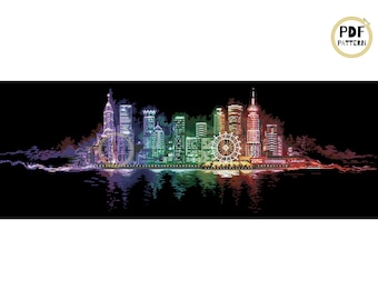 Patrón de punto de cruz "Luces de la ciudad de noche": Bordado de paisaje moderno (PDF)