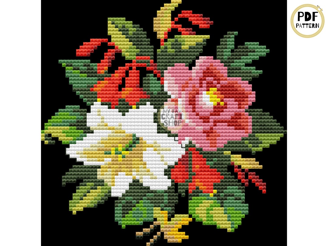 Simple Flowers Cross Stitch PDF. Instant Download. Flower Counted Cross ...