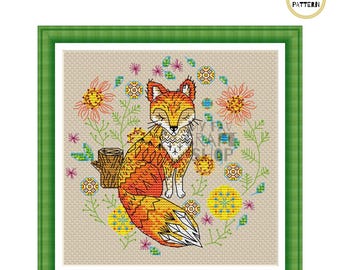 Autumn Fox Cross Stitch Pattern, Modern Needlepoint (PDF Pattern)