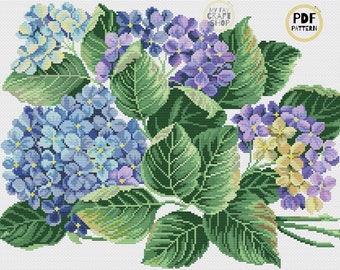 Vintage Hydrangea Cross Stitch Pattern: Still Life Floral (PDF Download)
