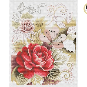 Classy Roses Cross Stitch PDF. Instant Download. Vintage Counted Cross Stitch Chart. Flower Cross Stitch. Spring Embroidery.