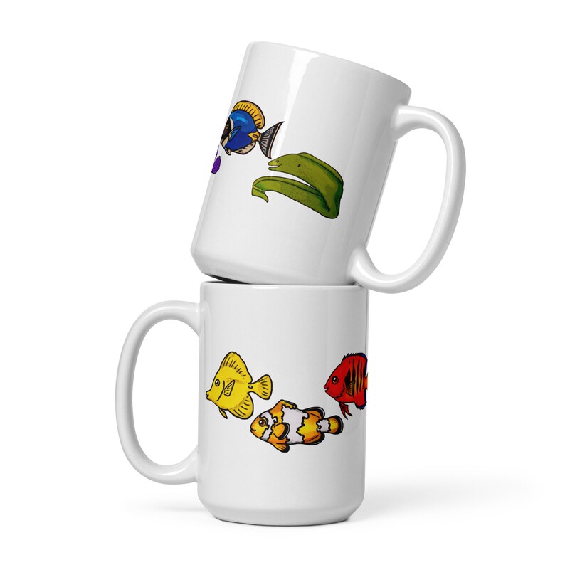 Rainbow Fish, White glossy mug, Gift, Coffee Cup, Aquarium, Aquarist
