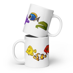 Rainbow Fish, White glossy mug, Gift, Coffee Cup, Aquarium, Aquarist
