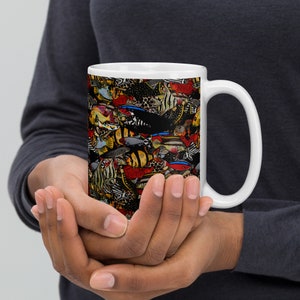 Freshwater fish mug, White glossy mug, coffee cup, gift, tetra, ram cichlid, knife fish, catfish