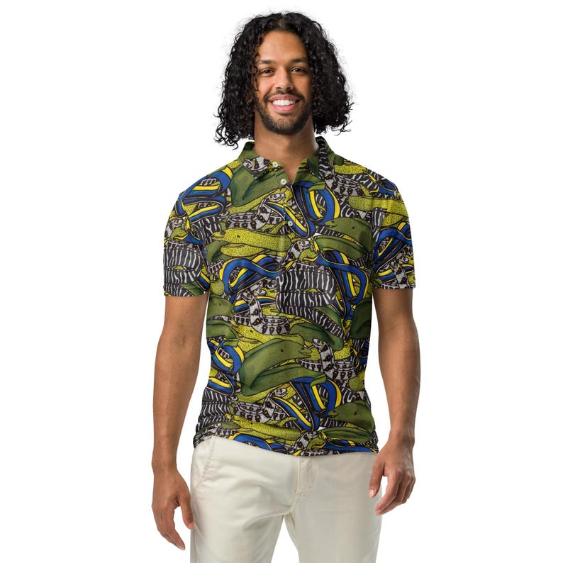 Slim Fit Eel Polo, Men’s slim fit polo, Moray eel, ribbon Eel, Aquarist Gift, Aquarium, Marine Biology