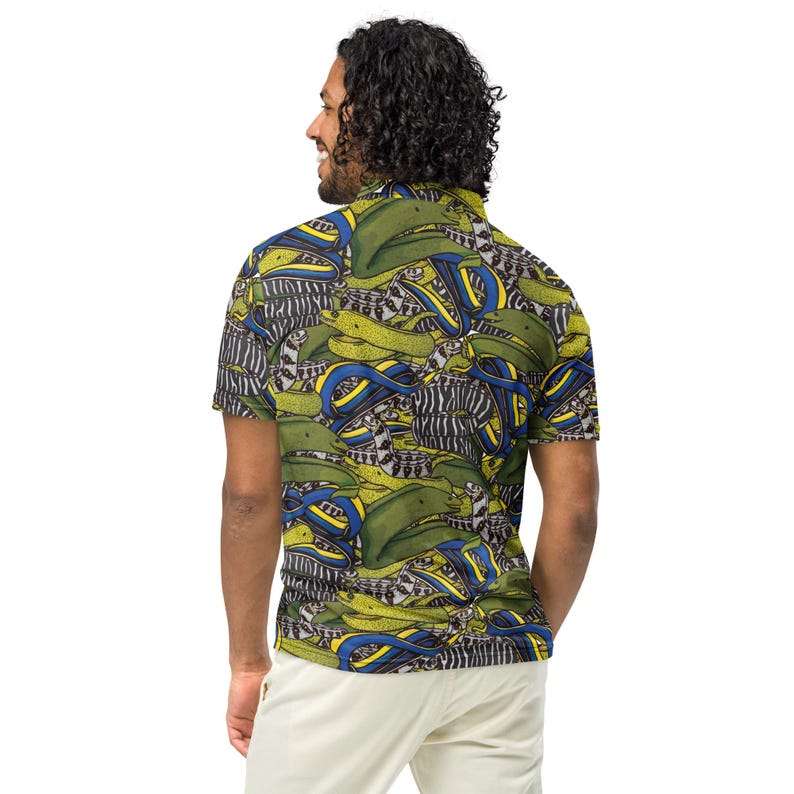 Slim Fit Eel Polo, Men’s slim fit polo, Moray eel, ribbon Eel, Aquarist Gift, Aquarium, Marine Biology