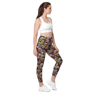 Deep water creature leggings, Crossover leggings with pockets, yoga pants, deep sea isopod, vampire squid, dumbo octopus, blob fish
