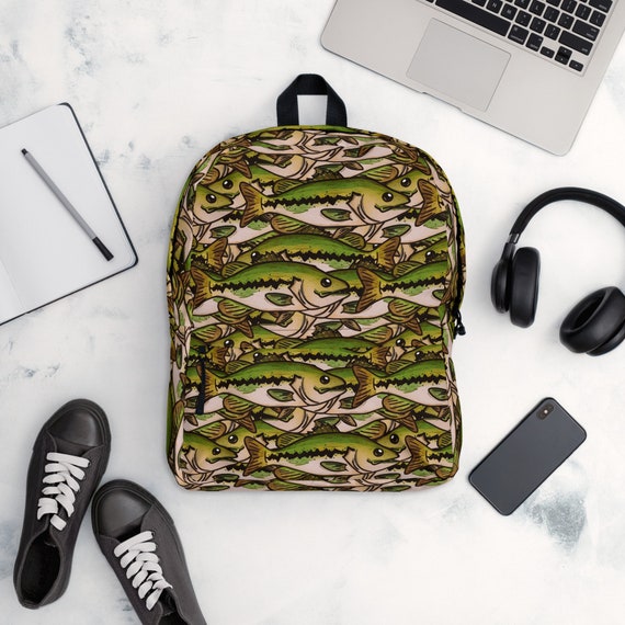 bass backpack laptop Pfrewn Largemouth Fishing for Boys Men Travel Backpack Daypack Bag 17 Inch Play setup Adjustable Straps for Comfortable Fit AW Pro wired headphones (Optional) Aux Bass Pro Shops Prodigy Tackle