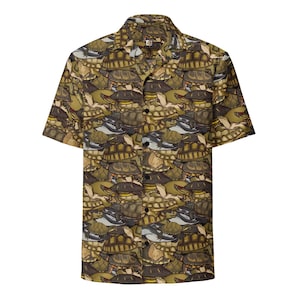 Camisa de tortuga y galápago, camisa unisex con botones, camisa hawaiana, regalo de tortuga, cuidador de reptiles, cuidador de zoológico, acuarista