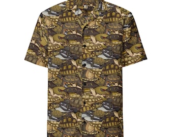 Camisa de tortuga y galápago, camisa unisex con botones, camisa hawaiana, regalo de tortuga, cuidador de reptiles, cuidador de zoológico, acuarista