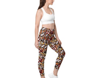 Clownfish Leggings, Crossover leggings with pockets, Anemonefish Pants, Designer Clownfish