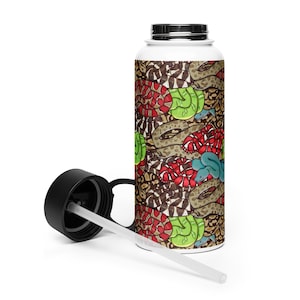 Schlangen Wasserflasche, Edelstahl Wasserflasche mit Strohdeckel, Geschenk, Herpetologen, Reptilienhalter, Zoowärter, Boa, Hoschnose