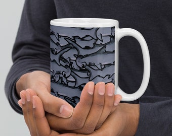 Bonnethead shark mug, White glossy mug, elasmobranch mug, coffee cup