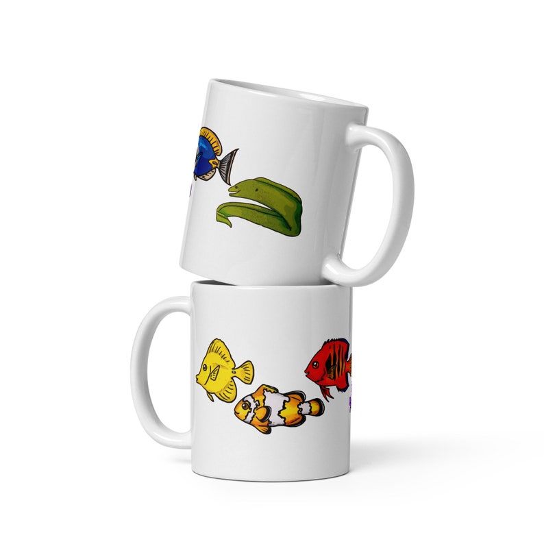 Rainbow Fish, White glossy mug, Gift, Coffee Cup, Aquarium, Aquarist