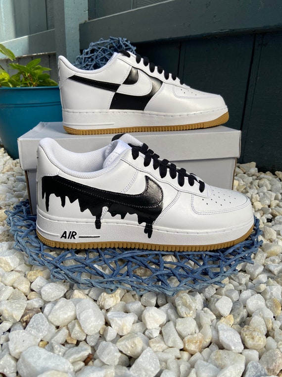 Nike Air Force 1 Custom Shoes Drip Black White Swoosh Sneakers All Sizes