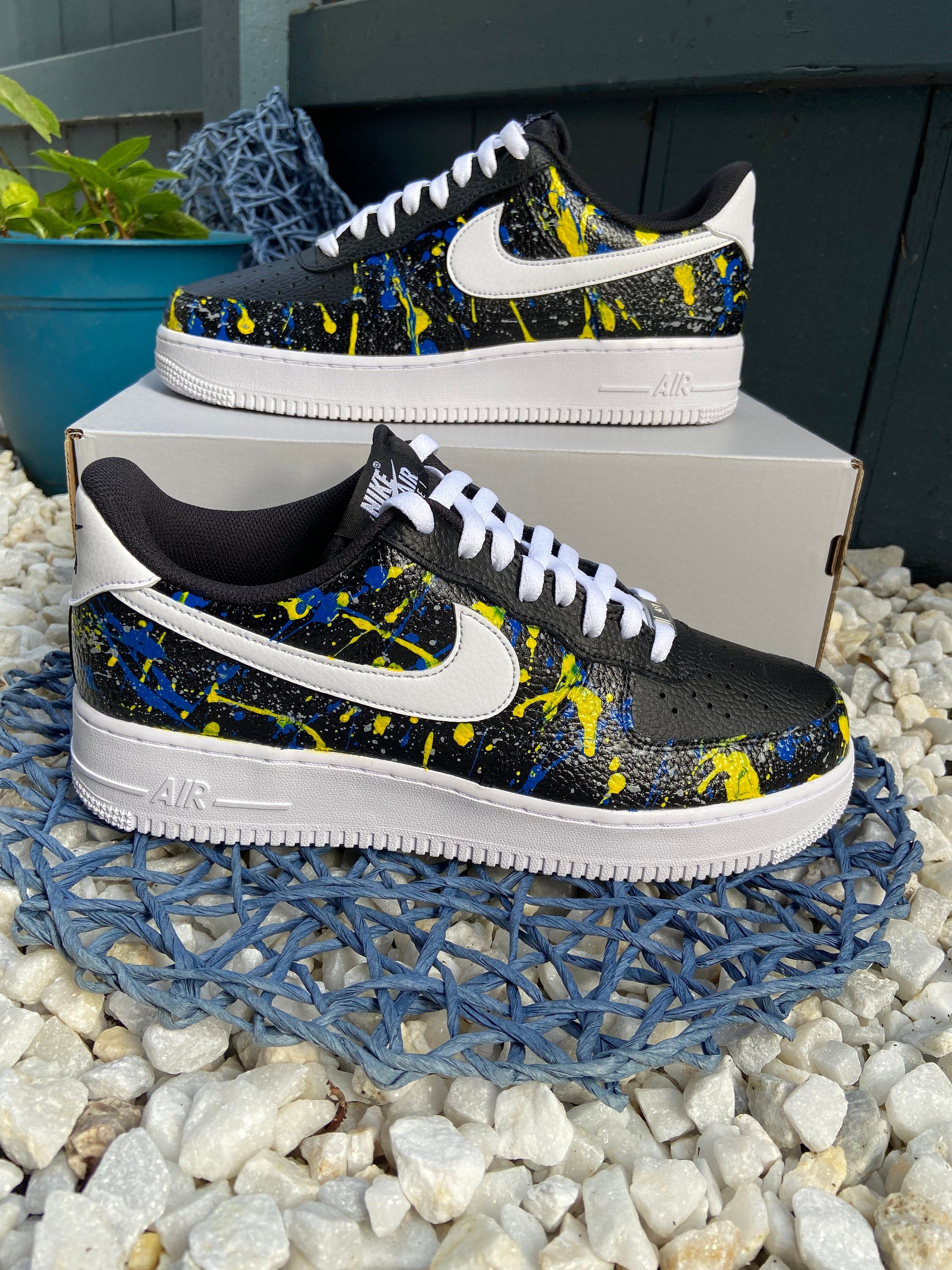 Buy Custom Painted Nike Air Force One Mid-top navy Blue / Gray Online in  India 