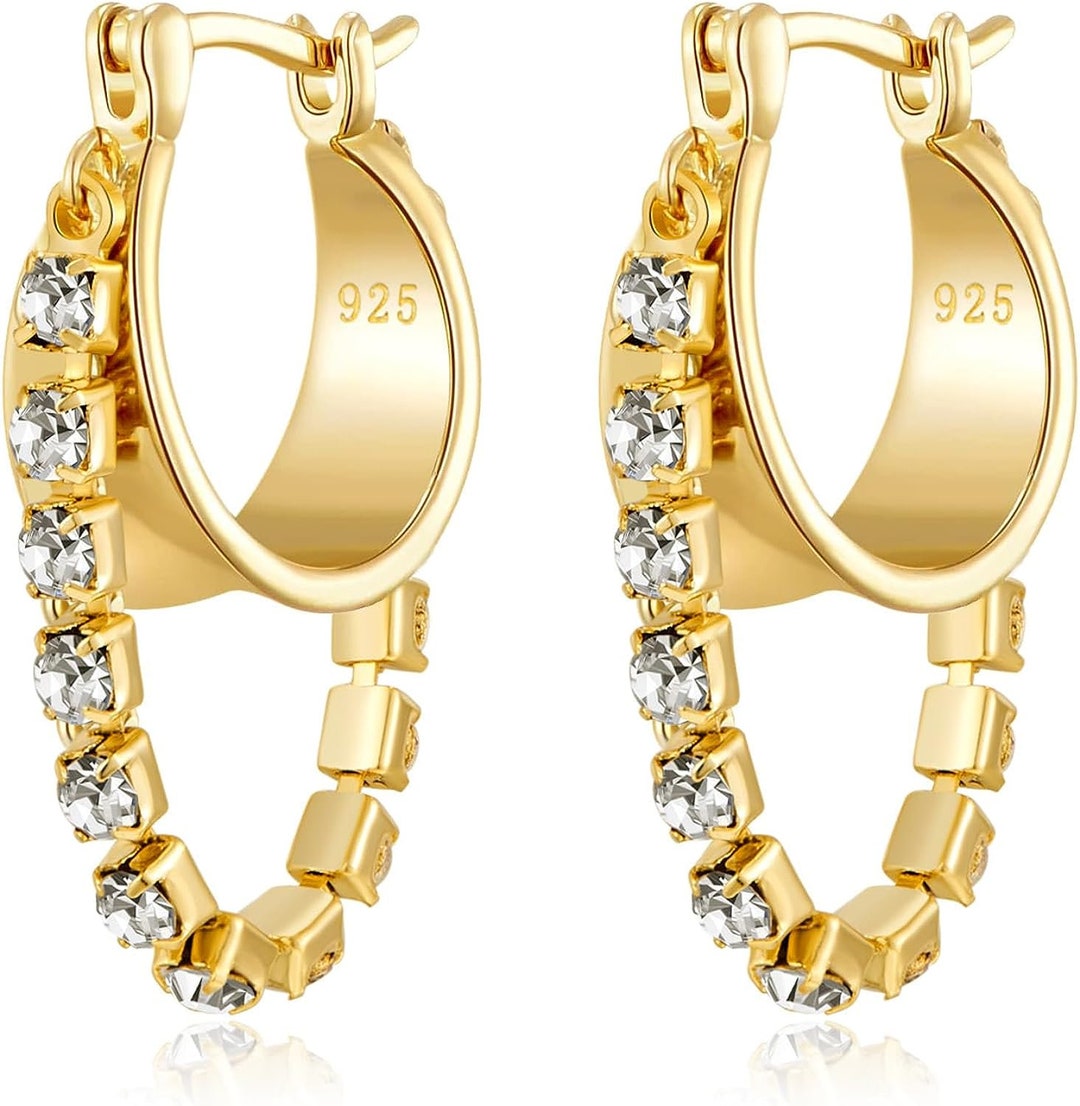 Gold Chain Hoop Earrings for Women Trendy 925 Sterling Silver Etsy