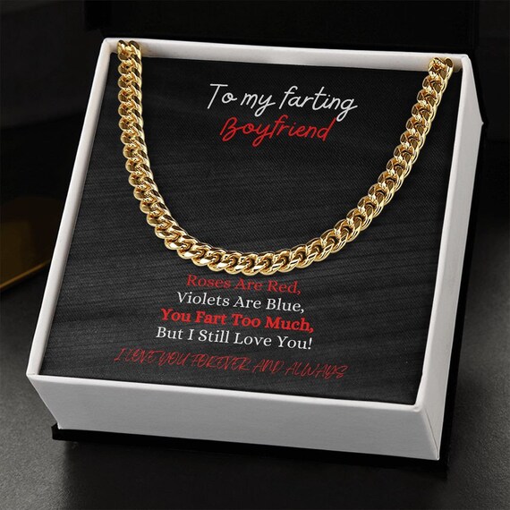 Boyfriend Necklace, Funny Boyfriend Necklace, Cuban Link Chain Gold, Valentine's Day Necklace, Birthday Gift, Message Card Jewelry, Silver,