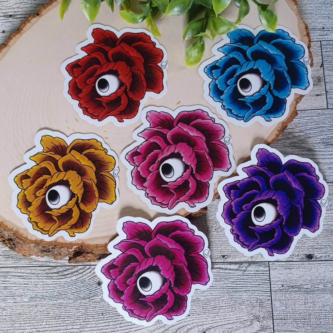 Cute and Creepy Rose Sticker / Reusable Flower Decal / Colorful ...