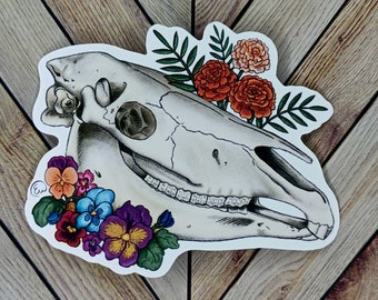 Horse Skull Floral Sticker – Western Botanical Gothic Cowgirl Vinyl Decal