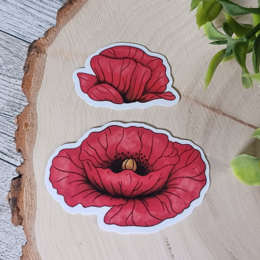 Poppy Flower Sticker Set of 2 – Floral Vinyl Stickers - Etsy