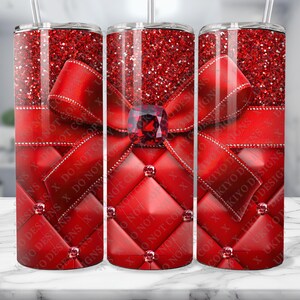 Red Ruby Tumbler, Luxury Bow Cup, Crystal Diamond Red 20oz Skinny Wrap, Glitter Sparkle Tumbler PNG, Glam Quilted Red Cup Design