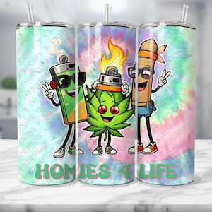 Homies 4 Life Unkraut Tumbler Wrap PNG | 20 Unzen Skinny Tumbler Digitales Design mit Gelenk, Feuerzeug, Cannabis Kunst für Stoner, Besties Chill Vibes