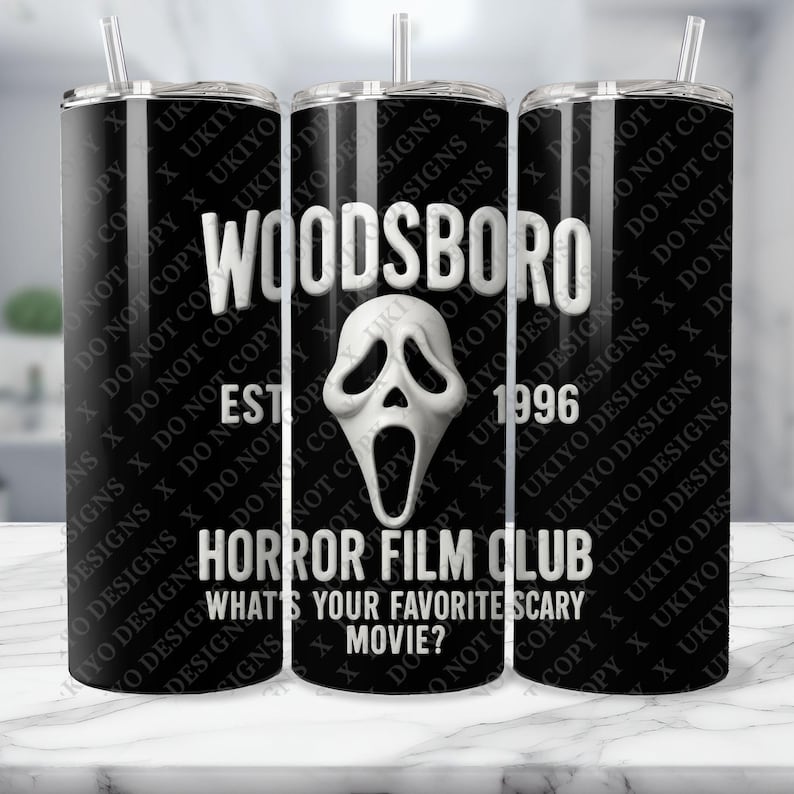 Ghostface Tumbler Wrap PNG | Woodsboro Horror Film Club Design (Digital Download) image 1