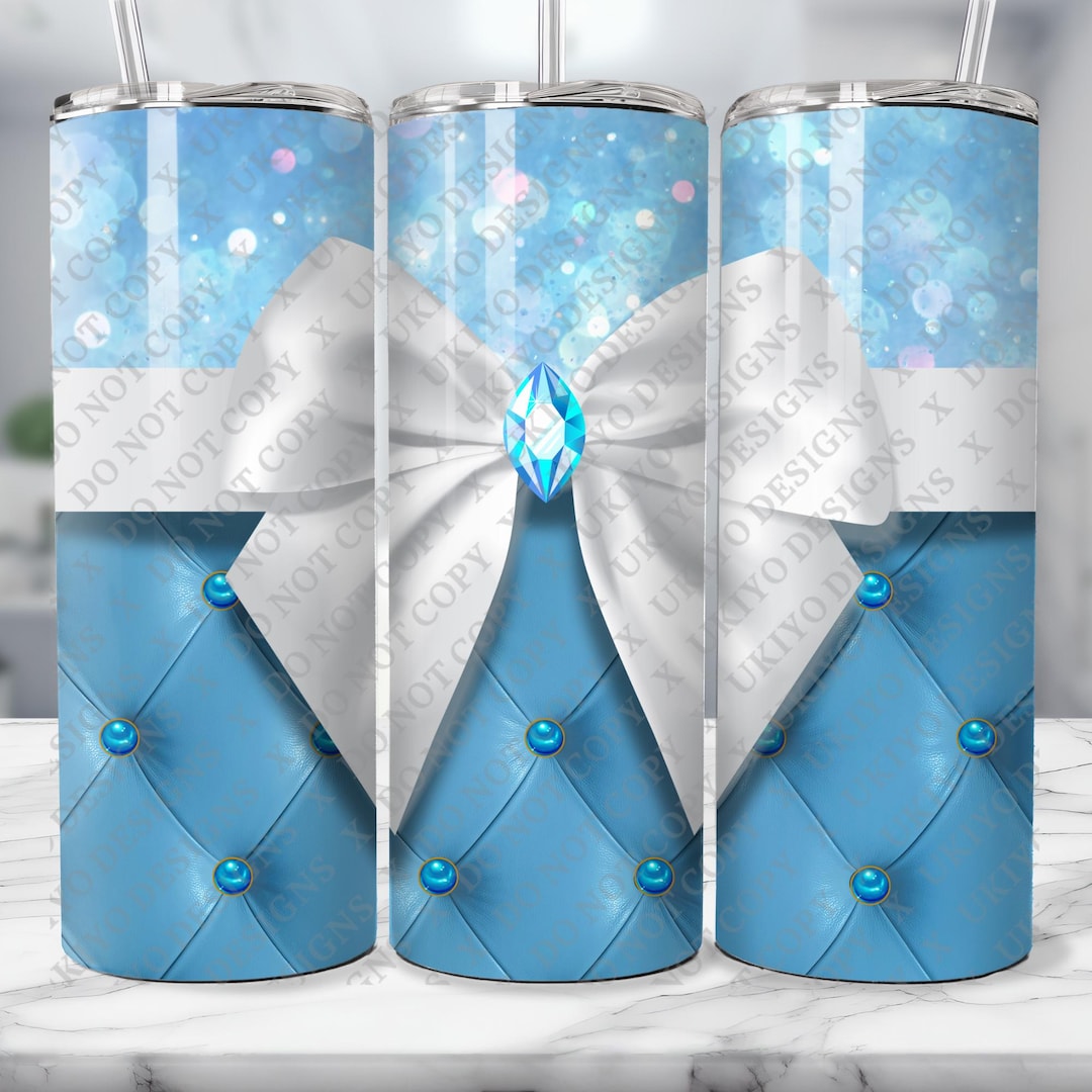 Blue White Tumbler, Crystal Bow Cup, Luxury Quilted 20oz Skinny Wrap ...