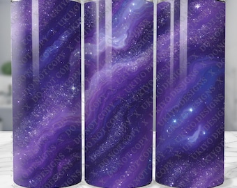 Envoltura para vaso de galaxia morada, vaso delgado de mármol cósmico de 20 oz PNG, envoltura para vaso de estrellas del espacio profundo, diseño de sublimación con brillo de nebulosa violeta
