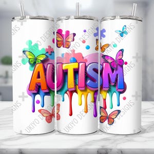 Concientización sobre el autismo, apoyo, necesidades especiales, defensor de la vida. Vaso delgado de sublimación de 20 oz. Descarga instantánea. Solo PNG.
