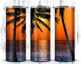 Tumbler wrap strandzonsondergang, lucht met kleurverloop, png (digitale download)