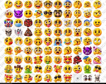 Pakiet emotikonów 3D PNG – twarze i wyrazy emoji (do pobrania cyfrowego)