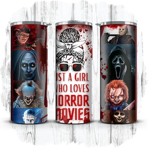 Nur ein Mädchen, das Horrorfilme liebt, Unheimlich, Horrorfiguren, Film inspiriert 20 Unzen Straight Sublimation Tumbler Wrap | Sofort-Download [4]