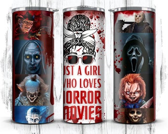 Just a girl who loves horror movies, Scary, Horror Characters, Movie inspired 20oz Straight Sublimation Tumbler Wrap | Instant Download [4]