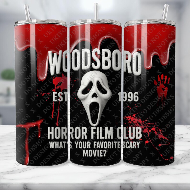 Ghostface Tumbler Wrap PNG | Woodsboro Horror Film Club Design (Digital Download) image 3