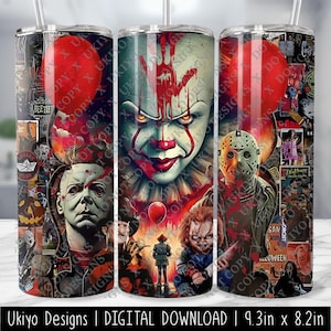 Halloween, Horror, Scary, Horror Characters, Movie Inspired 20oz Skinny Straight Tumbler Wrap| Instant Download| PNG ONLY