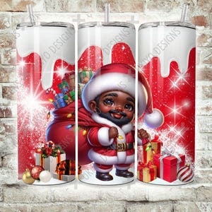 Schwarzer Weihnachtsmann, Weihnachten, Festlich, Feiertag 20 Unzen Skinny Straight Sublimation Tumbler Wrap | Sofortiger digitaler Download | PNG NUR [33]