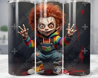 Creepy Chucky-Inspired Tumbler Wrap, Halloween Slasher PNG (Instant Download)