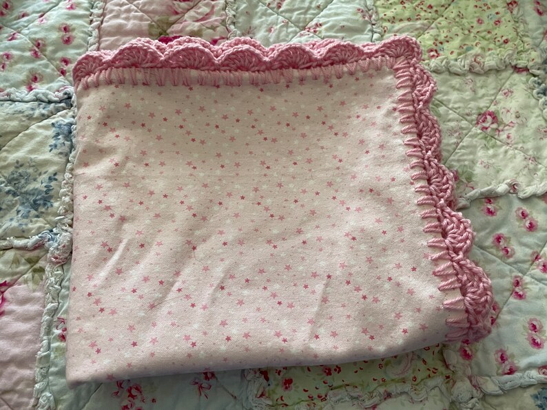 Flannel Baby Receiving Blanket, Pink and Blue, Stars, Dots, Checks