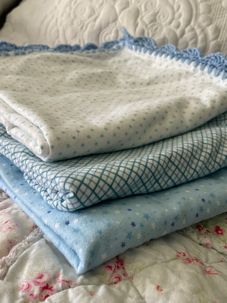 Flannel Baby Receiving Blanket, Pink and Blue, Stars, Dots, Checks