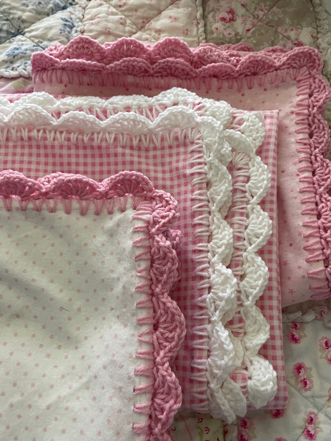 Flannel Baby Receiving Blanket, Pink and Blue, Stars, Dots, Checks