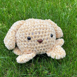 Handmade Crochet Cube Puppy Plushie, Soft Velvet Amigurumi Dog, Customizable
