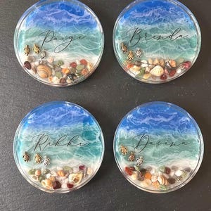 Personalized Ocean Resin Coaster, Custom Epoxy Wave Coaster, Beach Wedding Favors, Coastal Housewarming Gift, Real Sand Seaside Table Decor