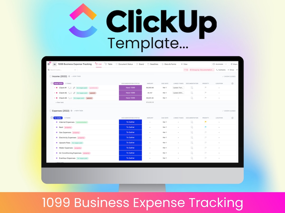 Clickup Template Business Expense Tracker Clickup Template for 1099