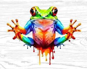 Frog PNG JPG High Quality Digital Download Animal Lover Watercolor Portrait Clipart Sublimation Design Download Commercial Use
