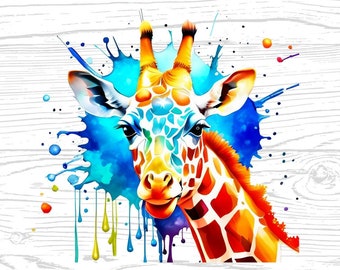 Giraffe PNG JPG High Quality Digital Download Animal Lover Watercolor Portrait Clipart Sublimation Design Download Commercial Use